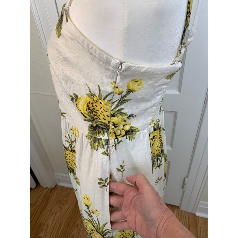 Tahari Cream Linen Sundress Pineapple A‎ Line Fit Flare Resort Vacation Size 8 - Picture 7 of 16